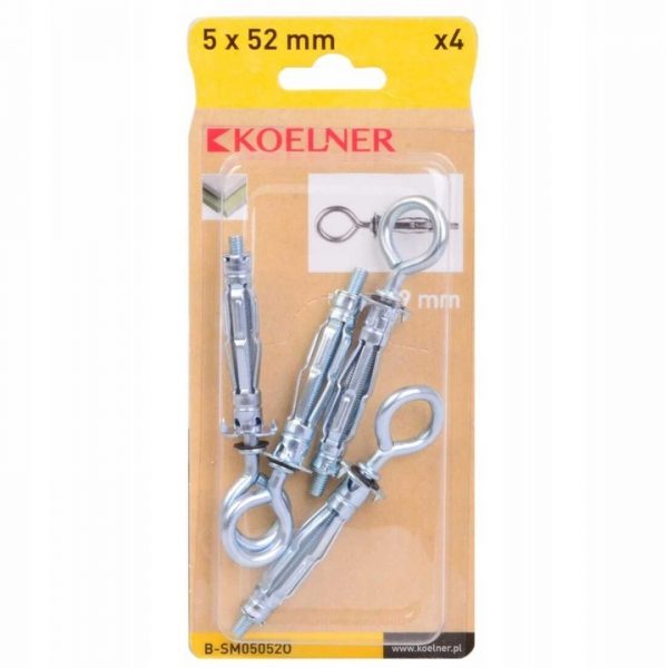 Kołek śruba z hakiem oczkowym do płyt G-K M5x52 mm Koelner SM 4 szt - obrazek 3