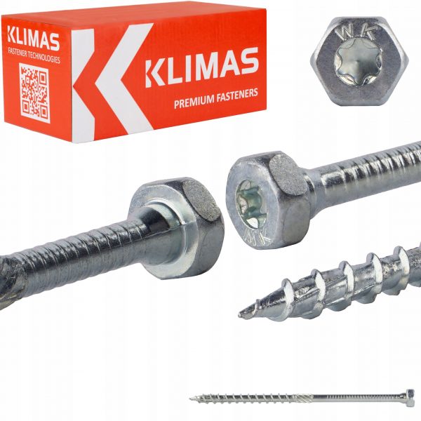 Wkręty do połączeń stal-drewno WKCH łeb sześciokątny 8x50x45mm KLIMAS 50sz