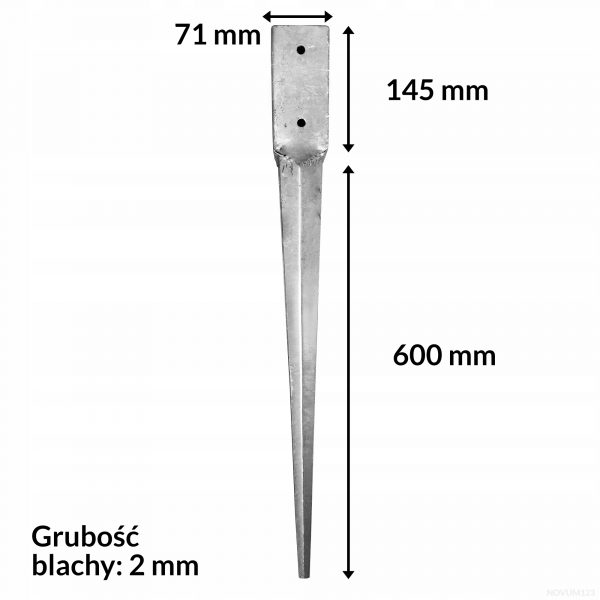 KOW1 Kotwa ogrodowa wbijana łącznik ciesielski 71x145x600 Wkręt-met 1szt - obrazek 2