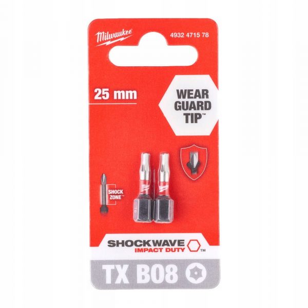 Bit końcówka udarowa Torx8 z otworem 25mm 2szt. - obrazek 2