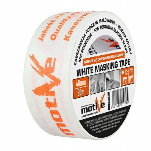 Taśma malarska biała WHITE MASKING TAPE 48mm/50m MOTIVE, 020 333