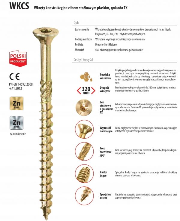 Wkręty do drewna ciesielskie KLIMAS 10x340 25szt - obrazek 3