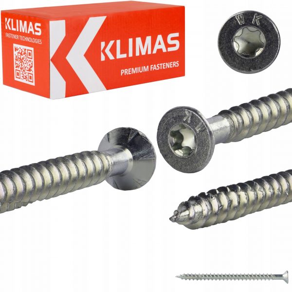 Wkręty ciesielskie WKFS pełny gwint łeb stożkowy TX 8x240x225mm KLIMAS 50sz