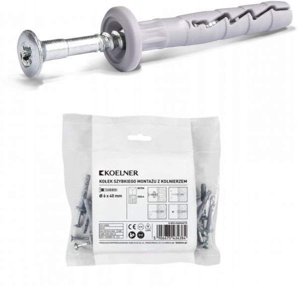Kołek wbijany z kołnierzem szybki montaż 6x40 mm Koelner FX-K 500 szt